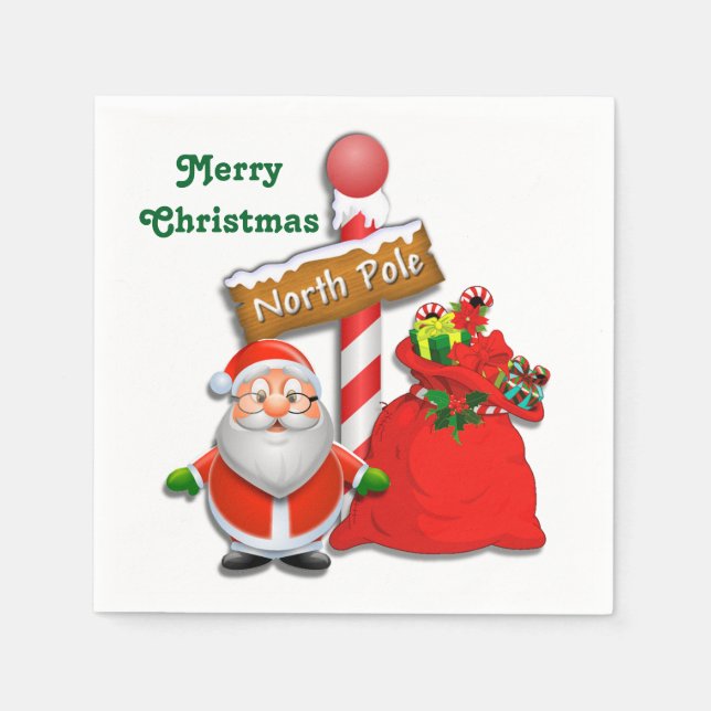 Cute North Pole Santa Custom Colour Napkins (Front)