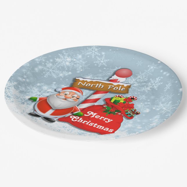 Cute North Pole Santa Paper Plates (Angled)
