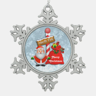 Cute North Pole Santa Snowflake Ornament