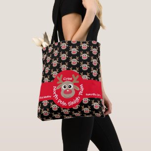 Cute North Pole Sleigh Team Crew Reindeer Pattern Tote Bag