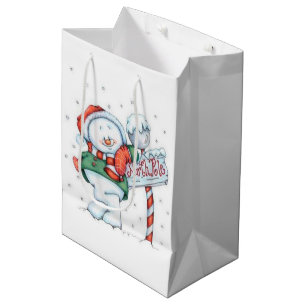 Cute North Pole Snowman Medium Gift Bag