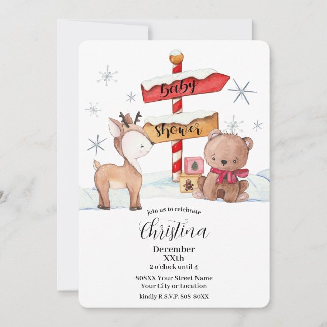 Cute North Pole Winter Theme Baby Shower Invitation (Front)
