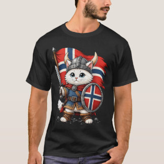 Cute Norwegian Cat Viking Warrior Norway Flag T-Shirt