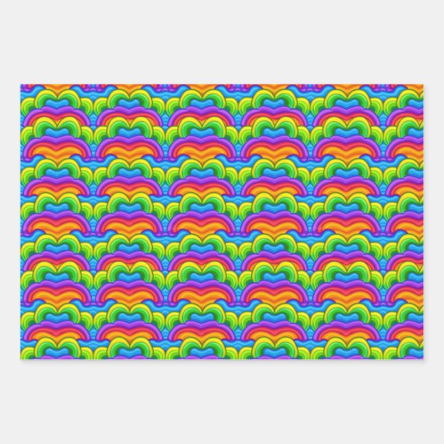 Cute Nostalgic Kids Rainbows Shapes Arches Pattern Wrapping Paper Sheet (Front)