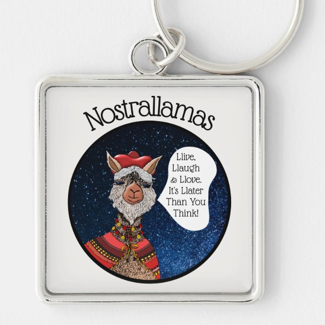Cute Nostradamus Llama Funny Motivational Quote Key Ring (Front)