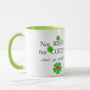 Cute Not Irish Humour-Green Shamrock+Pink Heart Mug