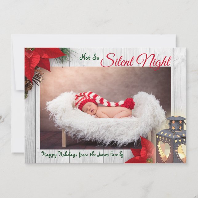 Cute Not So Silent Night Baby Christmas Photo Holiday Card (Front)