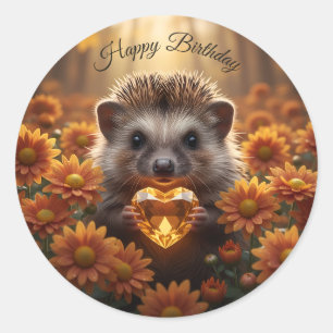 Cute November Hedgehog with Topaz Heart Classic Round Sticker