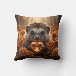 Cute November Hedgehog with Topaz Heart Cushion