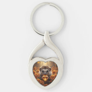 Cute November Hedgehog with Topaz Heart Key Ring