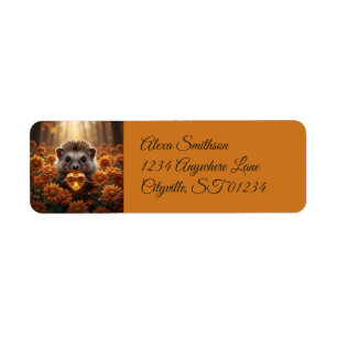 Cute November Hedgehog with Topaz Heart Return Address Label