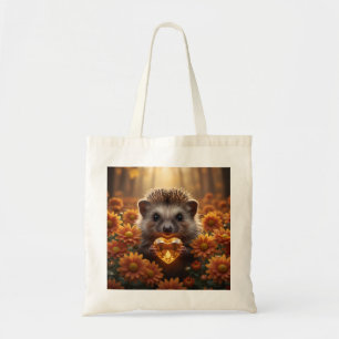 Cute November Hedgehog with Topaz Heart Tote Bag