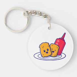 Cute Nuggets Smile With Sauce Cartoon Key Ring