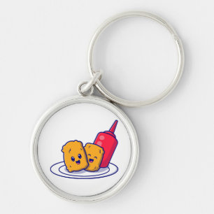 Cute Nuggets Smile With Sauce Cartoon  Key Ring