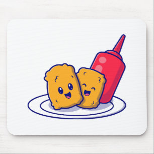 Cute Nuggets Smile With Sauce Cartoon Mouse Pad