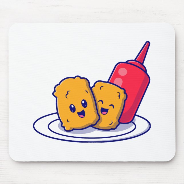 Cute Nuggets Smile With Sauce Cartoon  Mouse Pad (Front)