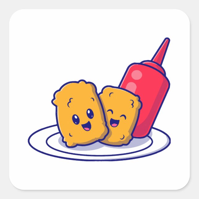 Cute Nuggets Smile With Sauce Cartoon  Square Sticker (Front)