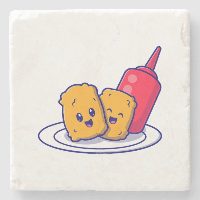 Cute Nuggets Smile With Sauce Cartoon  Stone Coaster (Front)