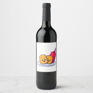 Cute Nuggets Smile With Sauce Cartoon  Wine Label