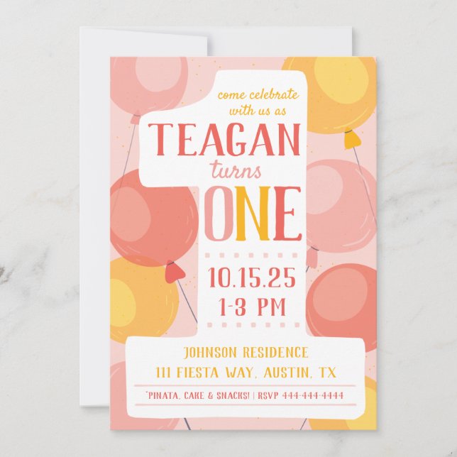 Cute Number 1 First Birthday Invitation (Front)