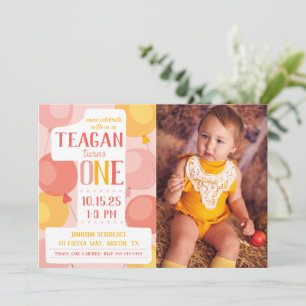 Cute Number 1 First Birthday Photo Invitation