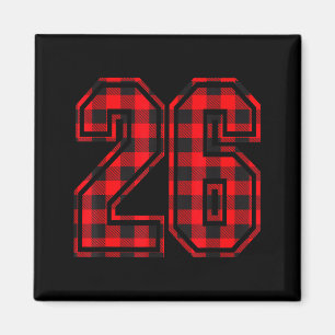 Cute Number 26 Christmas Red Plaid Pattern #26 Unf Magnet
