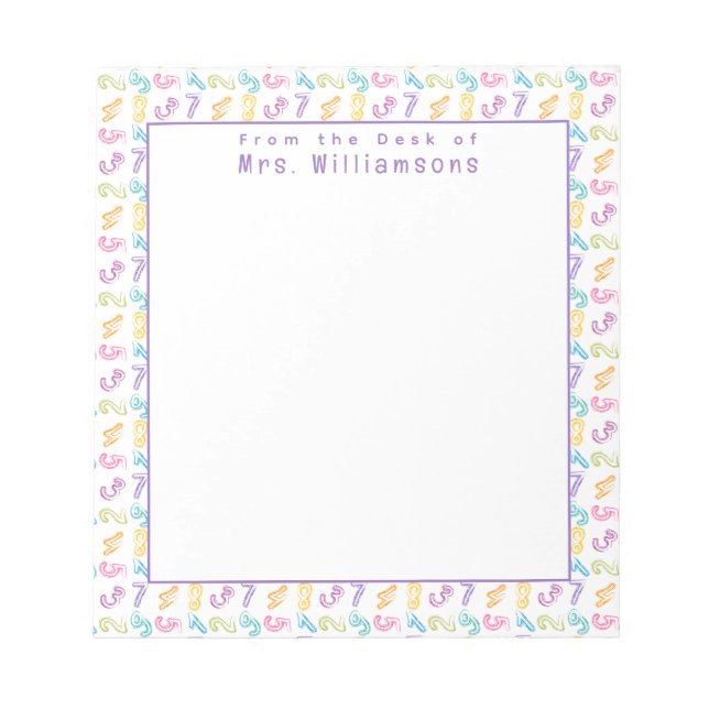 Cute Numbers Pattern - From the Desk of Teacher Notepad (Front)