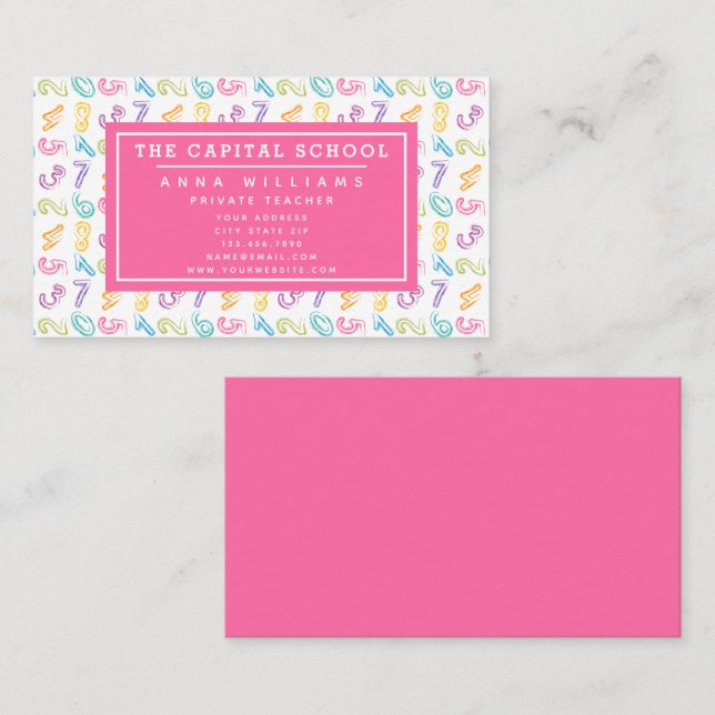 Cute Numbers Pattern - Math Teacher | Tutor  Business Card (Front/Back)