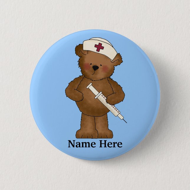 Cute Nurse Bear Button (Front)