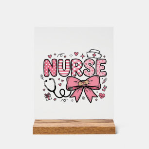 Cute Nurse Bow Heart Vector Shirt Design_1 Acrylic Sign