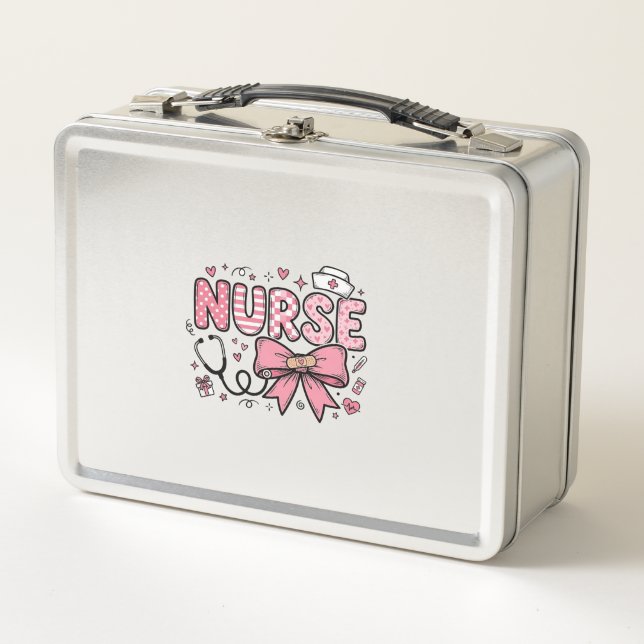 Cute Nurse Bow Heart Vector Shirt Design_1 Metal Lunch Box (Front)