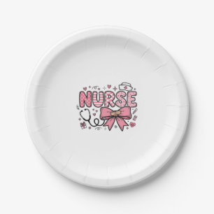 Cute Nurse Bow Heart Vector Shirt Design_1 Paper Plate