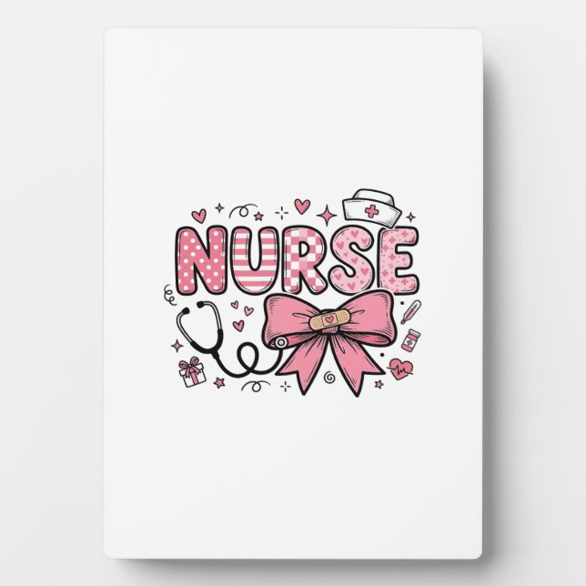 Cute Nurse Bow Heart Vector Shirt Design_1 Plaque (Front)