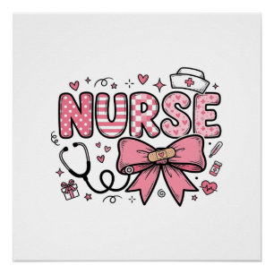 Cute Nurse Bow Heart Vector Shirt Design_1 Poster