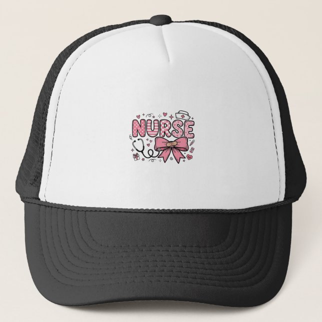 Cute Nurse Bow Heart Vector Shirt Design_1 Trucker Hat (Front)
