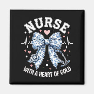Cute Nurse Bow with A Heart of Gold Nursing Magnet