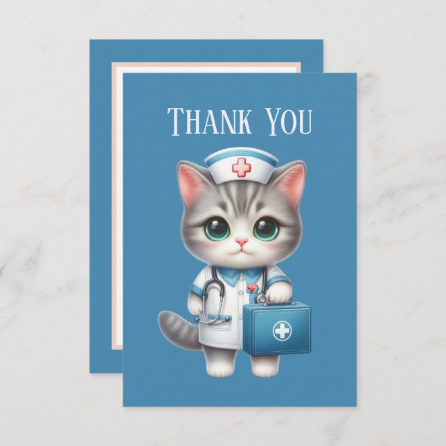 Cute Nurse cat add message Thank You Card (Front/Back)
