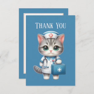 Cute Nurse cat add message Thank You Card