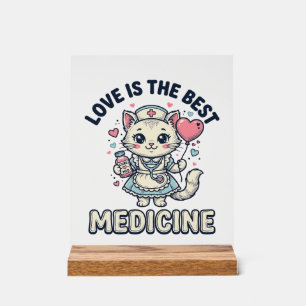 Cute Nurse Cat Love Is the Best Medicine Design_1 Acrylic Sign