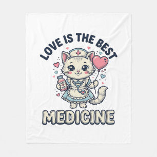 Cute Nurse Cat Love Is the Best Medicine Design_1 Fleece Blanket