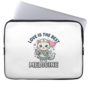 Cute Nurse Cat Love Is the Best Medicine Design_1 Laptop Sleeve