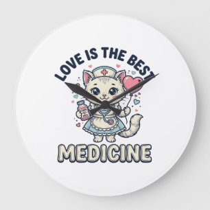 Cute Nurse Cat Love Is the Best Medicine Design_1 Large Clock