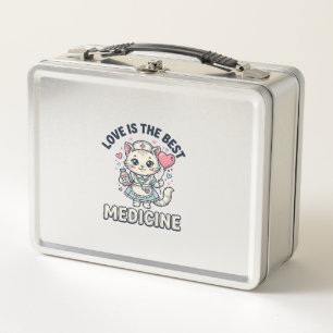 Cute Nurse Cat Love Is the Best Medicine Design_1 Metal Lunch Box