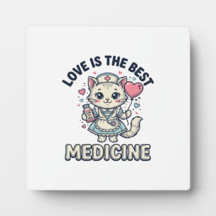Cute Nurse Cat Love Is the Best Medicine Design_1 Plaque