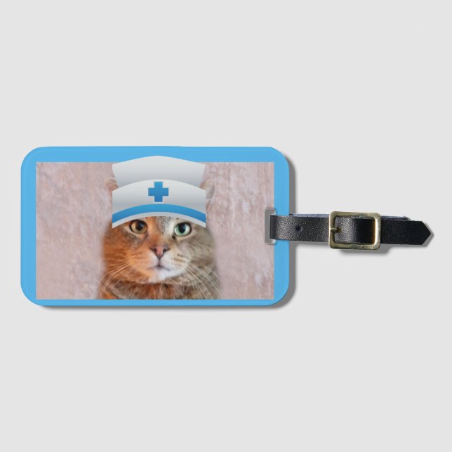 Cute Nurse Cat Luggage Tag (Front Horizontal)