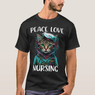 Cute Nurse Cat Peace Love Nursing RN & LPN Nurse L T-Shirt