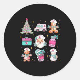 Cute Nurse Christmas Tree Santa Medical Themed Classic Round Sticker