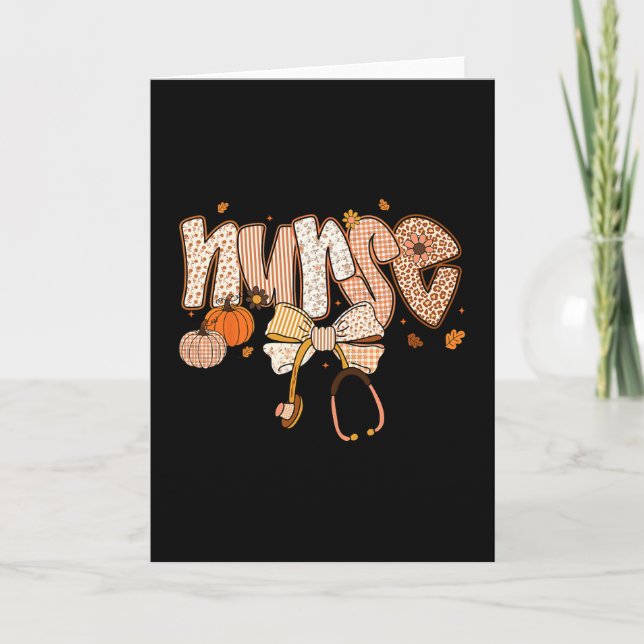 Cute Nurse Coquette Bow Stethoscope Fall Autumn Th Card (Front)