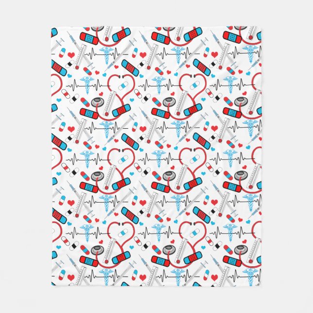 Cute Nurse | Doctor EKG Stethoscope Pattern Fleece Blanket (Front)