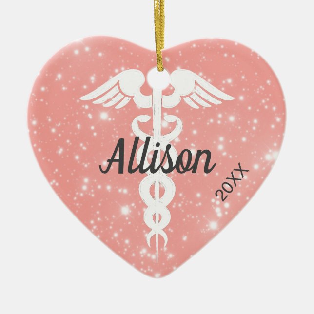 Cute Nurse Doctor Personalised Heart Christmas Ceramic Ornament (Front)